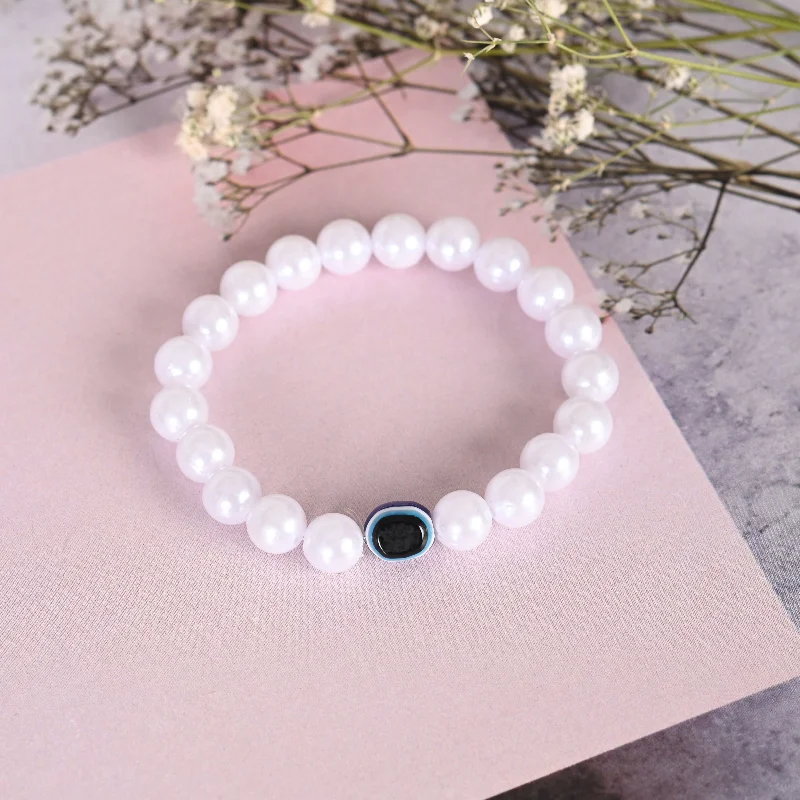 chic silver bracelet sets with gemstones for women -NVR Men & Women White Evil Eye Crystal Elasticated Bracelet