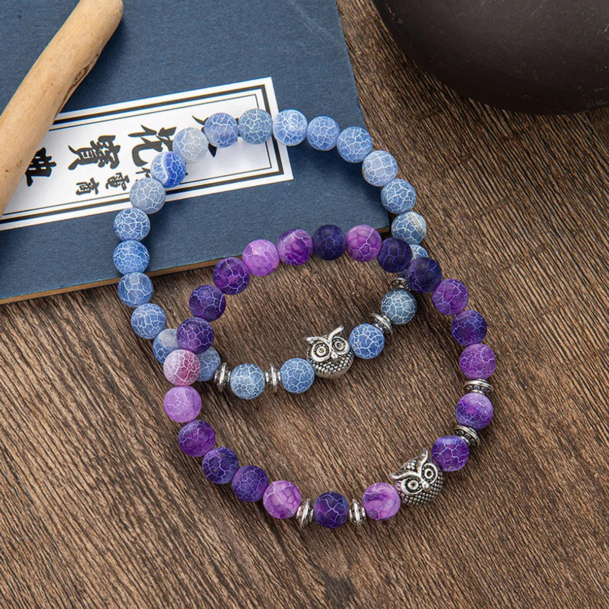 trendy charm bangles for women -Retro Owl Agate Bracelets