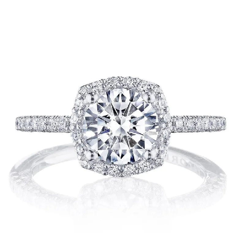 radiant engagement rings with cushion diamonds -Round with Cushion Bloom Engagement Ring