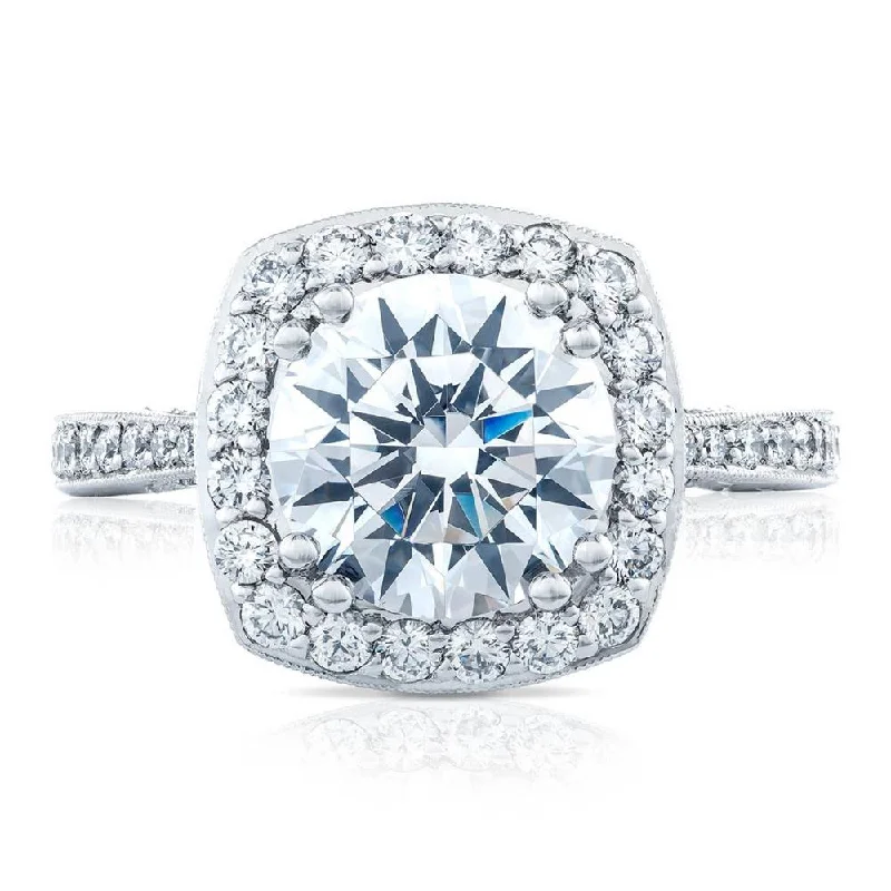 engagement rings with square sapphires -Round with Cushion Bloom Engagement Ring