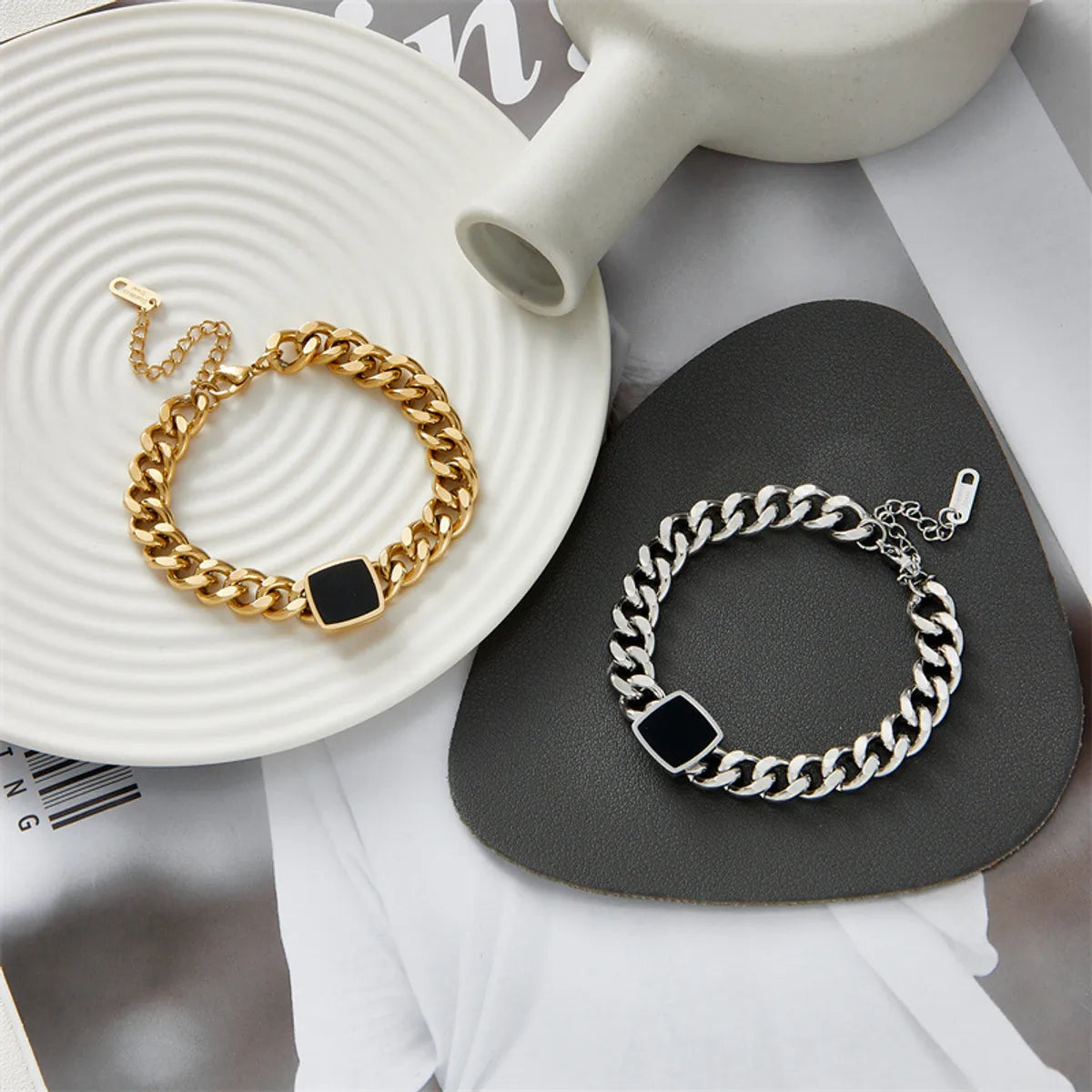 trendy chain bangle bracelets for women -New Style Hip Hop Stainless Steel Thick Chain Bracelet