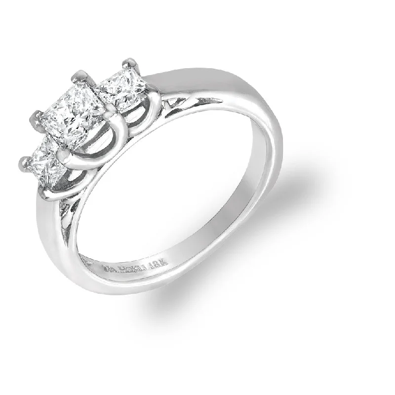 radiant engagement rings with modern settings -Princess Cut Three Diamond Ring