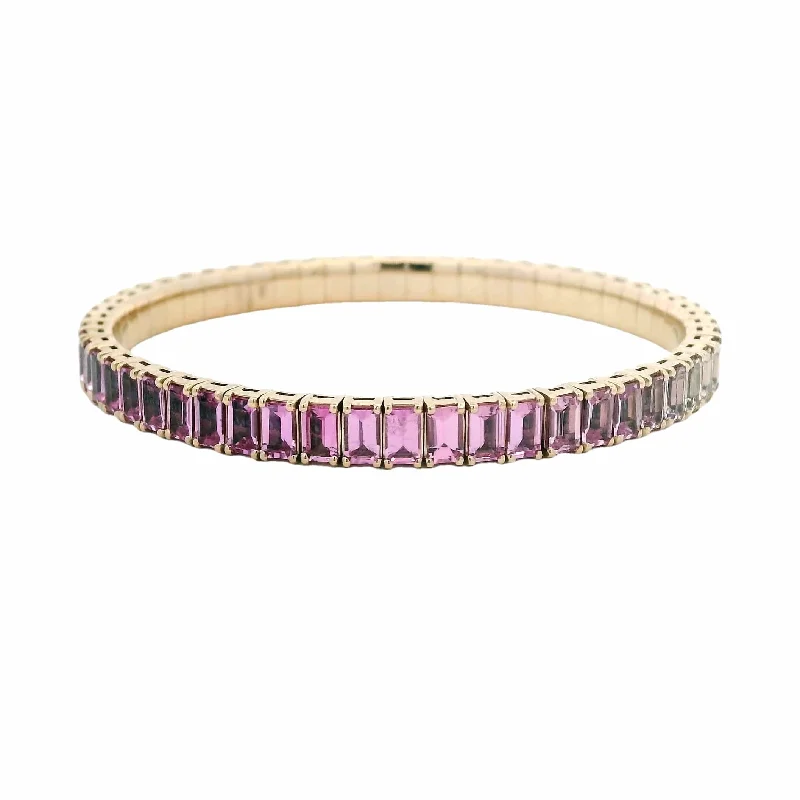 trendy gemstone chain bracelets for women -18K Gold Stretch Emerald Cut Ombre Pink Sapphire Tennis Bracelet