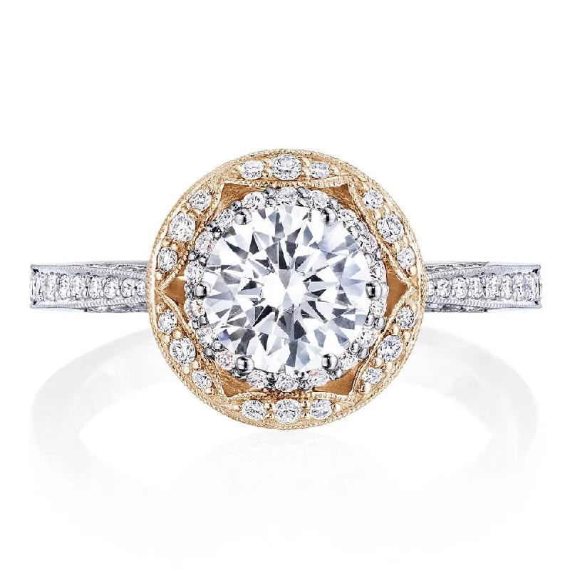 engagement rings with sapphire pave stones -Round Bloom Engagement Ring