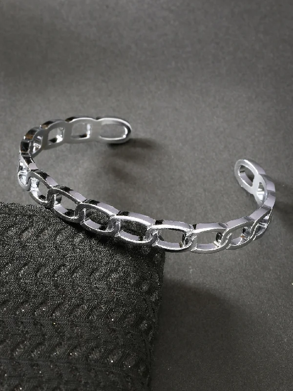 elegant charm bangle bracelets for women -NVR Men's Silver-Plated Metal Cuff Bracelet