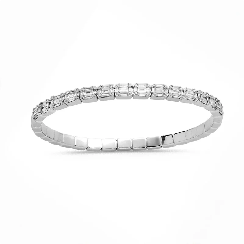 luxury beaded bracelets for women -18K Gold Stretch Emerald Cut Illusion Diamond Tennis Bracelet