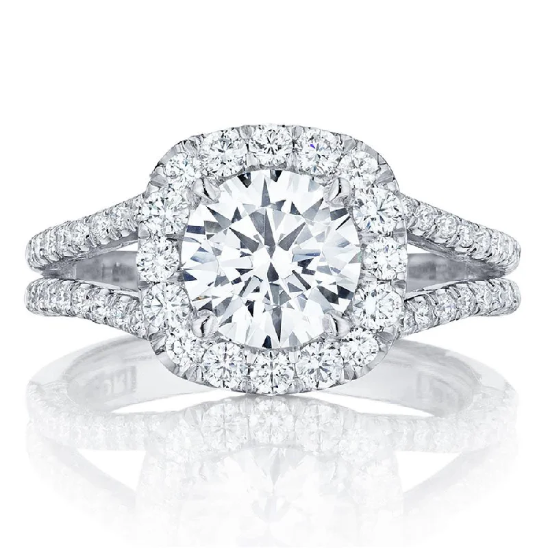 vintage engagement rings with square diamonds -Round with Cushion Bloom Engagement Ring