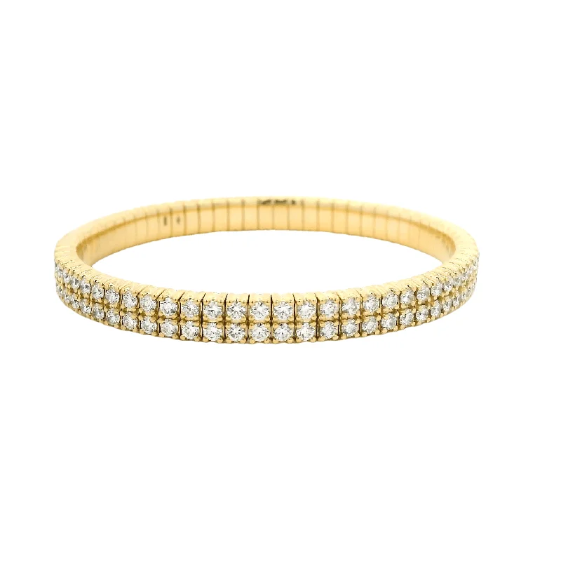 personalized bangles for women -18K Stretch Round Double Diamond Tennis Bracelet, 5.54-7.5 Carats, Lab Grown