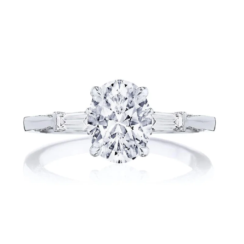 engagement rings with fancy diamond settings -Oval 3-Stone Engagement Ring