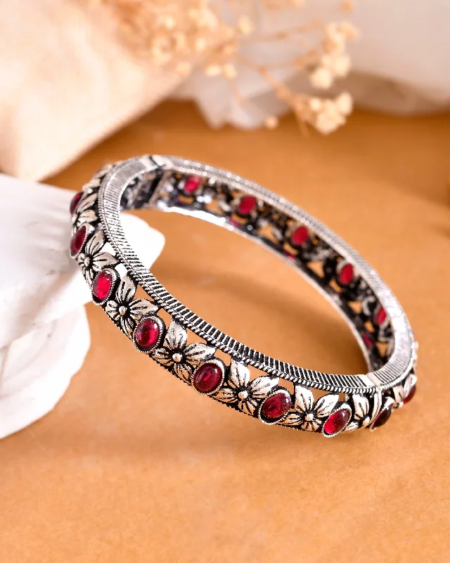 classic gold bangle sets for women -VOJ Rhodium Plated Red Stone Studded Kada Bracelet