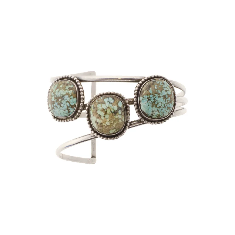 timeless gemstone bangles for women -Sterling Silver Three Round Turquoise Open Line Cuff Bracelet