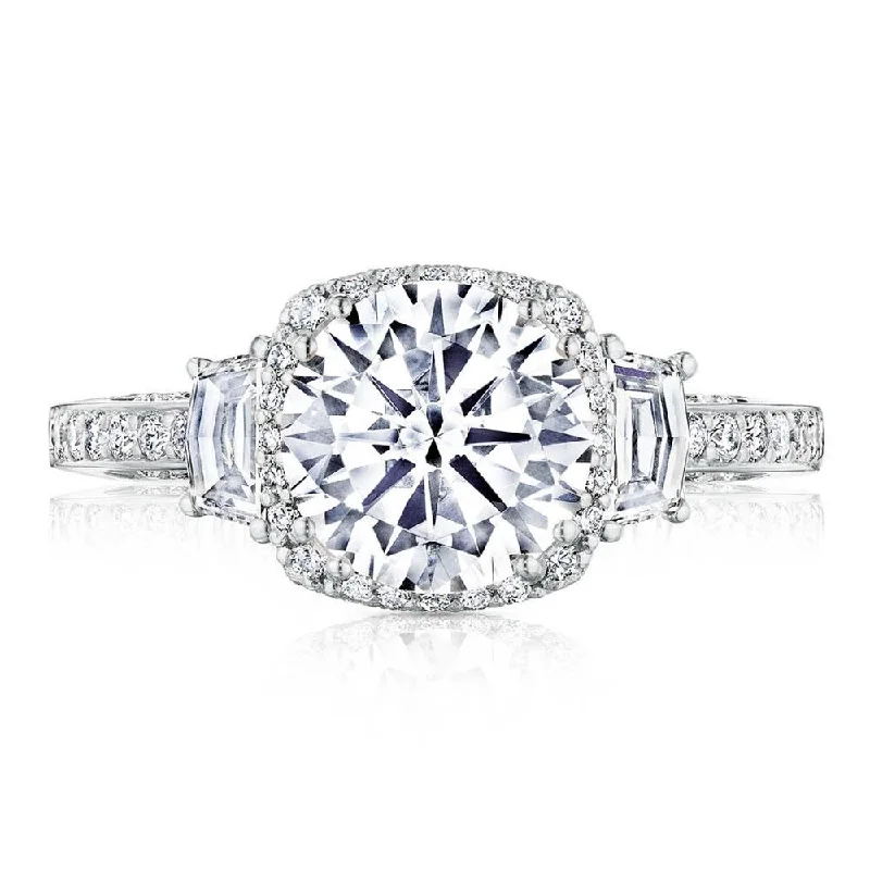 diamond engagement rings with split shank bands -Round with Cushion 3-Stone Engagement Ring