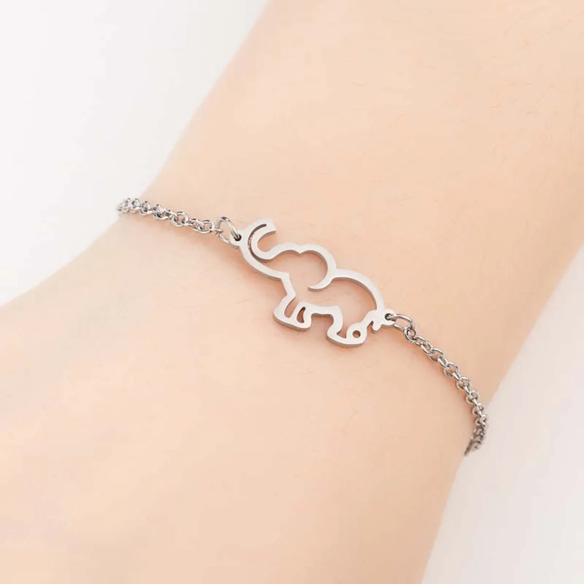 trendy leather bangle bracelets with gemstones for women -1 Piece Fashion Elephant Stainless Steel Plating Bracelets