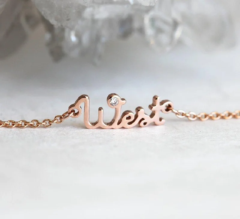 trendy diamond bangles for women -Simple Rose Gold Personalized Bracelet, Name Bracelet