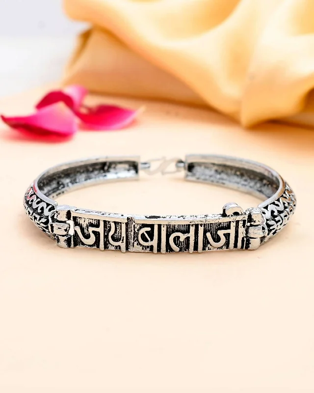 trendy leather bangle sets for women -VOJ Silver Plated Kada Bracelet