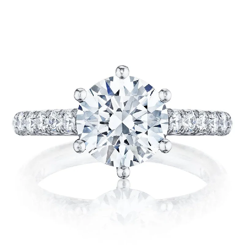 radiant diamond rings with gemstone pave bands -Round Solitaire Engagement Ring