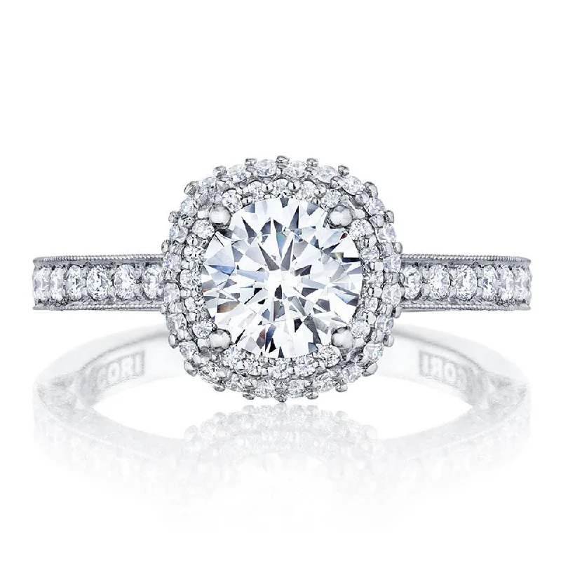 timeless three stone engagement rings -Round with Cushion Bloom Engagement Ring