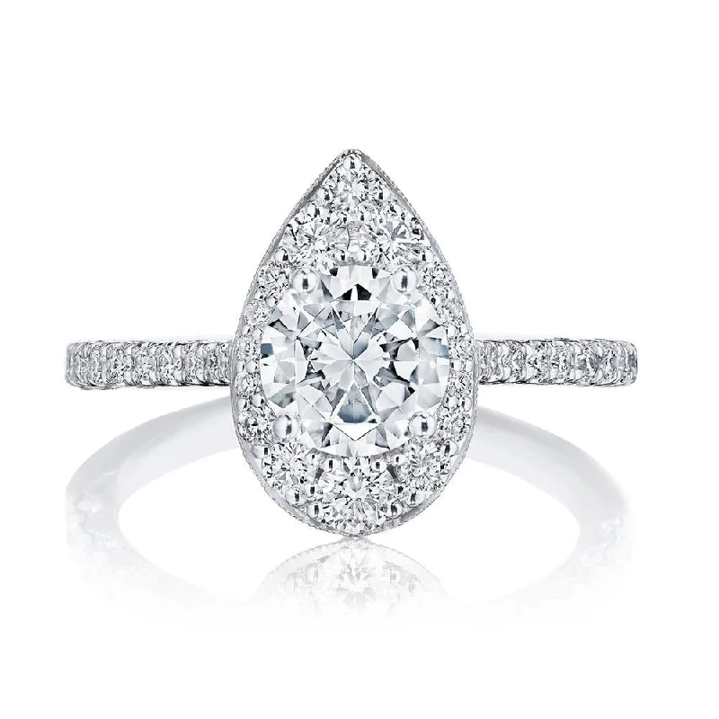 trendy engagement rings with white sapphires -Round, Pear Bloom Engagement Ring