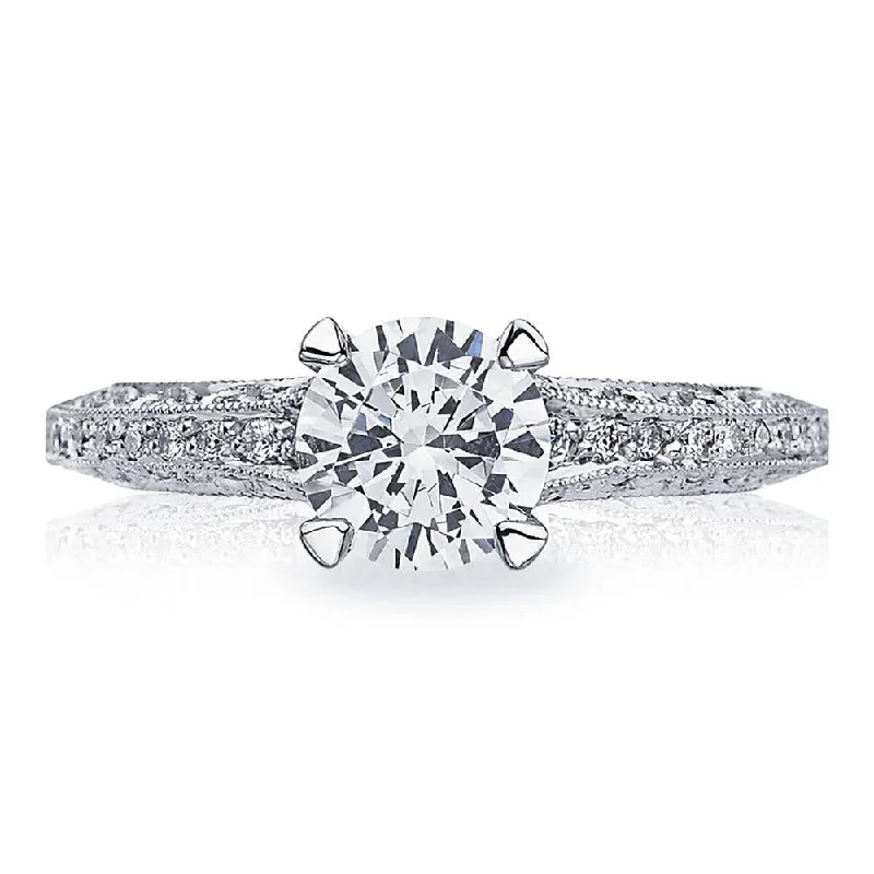 radiant diamond rings with gemstone pave bands -Round Solitaire Engagement Ring