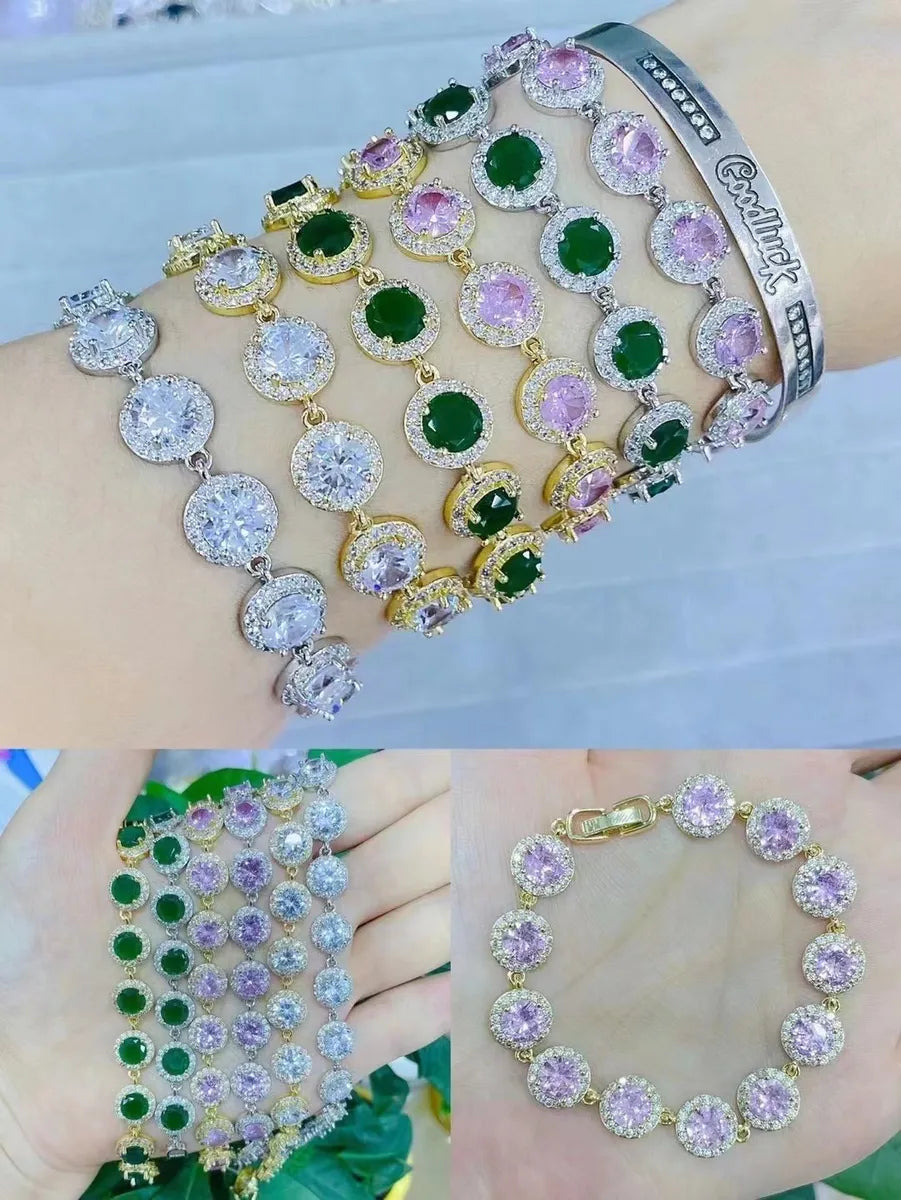 colorful charm bracelets for women -Fashion Round Copper Plating Inlay Zircon Bracelets 1 Piece