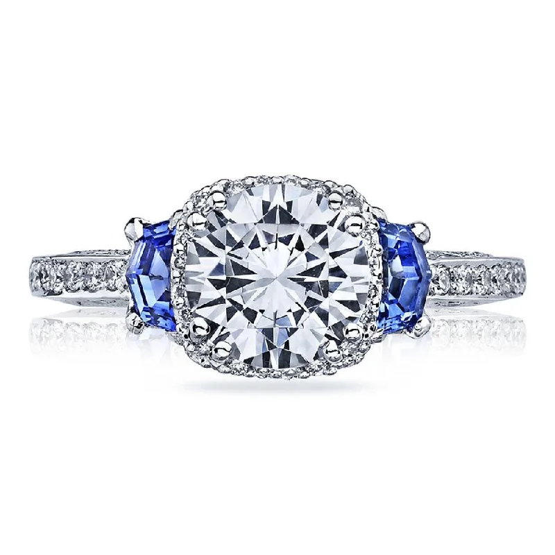 engagement rings with three sapphires and diamonds -Round with Cushion Bloom 3-Stone Engagement Ring