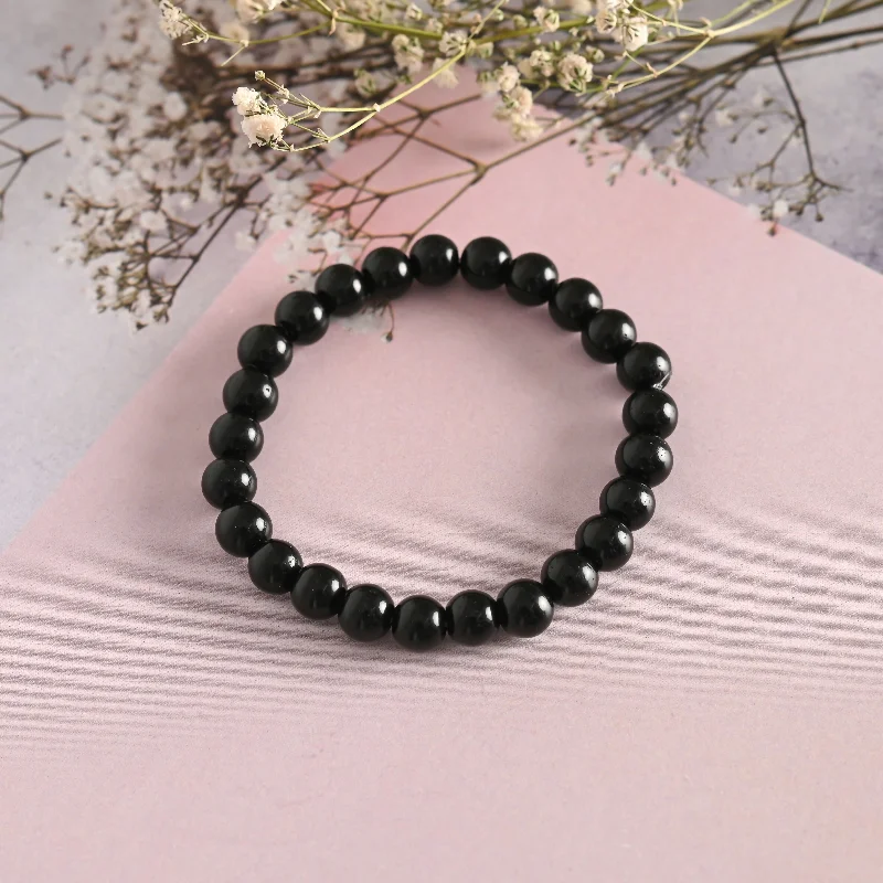 trendy silver bangle sets with pearls for women -NVR Men & Women Black Marbel Crystal Elasticated Bracelet