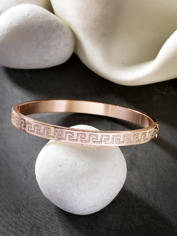 sparkling diamond bangle sets for women -NVR Men's Rose Gold Stainless Steel Kada Bracelet