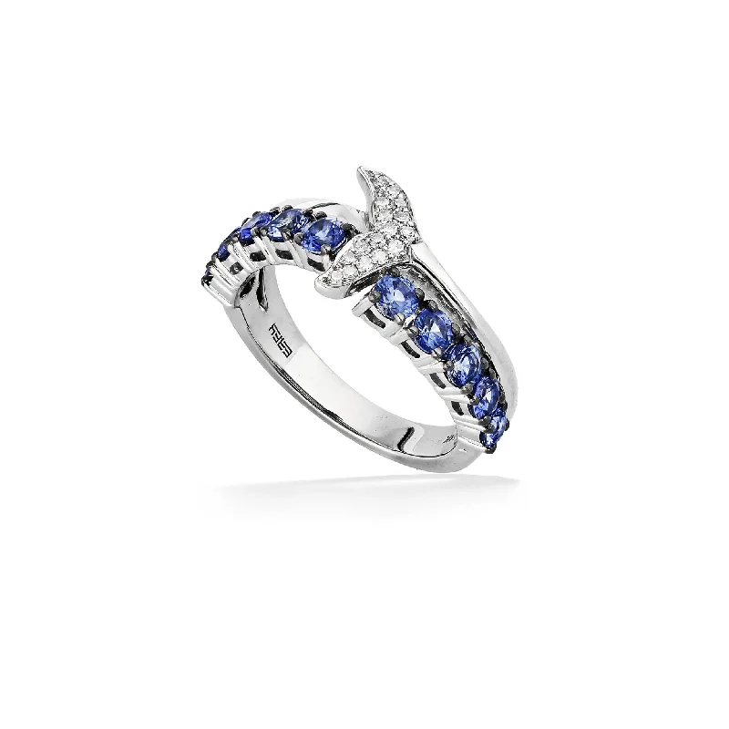 engagement rings with unique gemstone settings -Effy Blue Sapphire and Diamond Whale Tail Ring