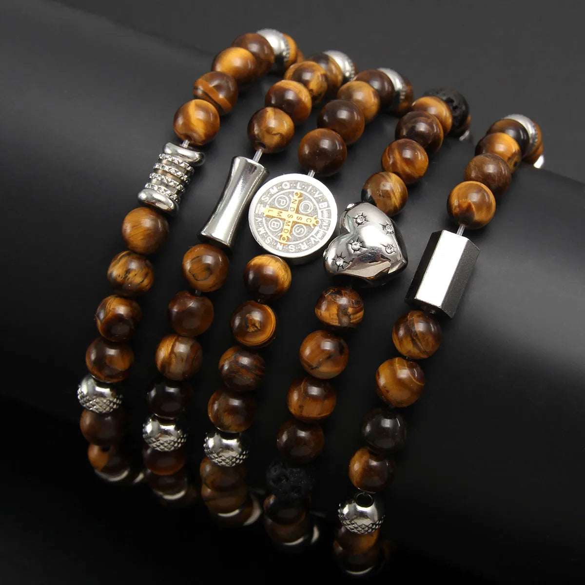 colorful beaded bangles for women -Casual Geometric Natural Stone Plating Bracelets