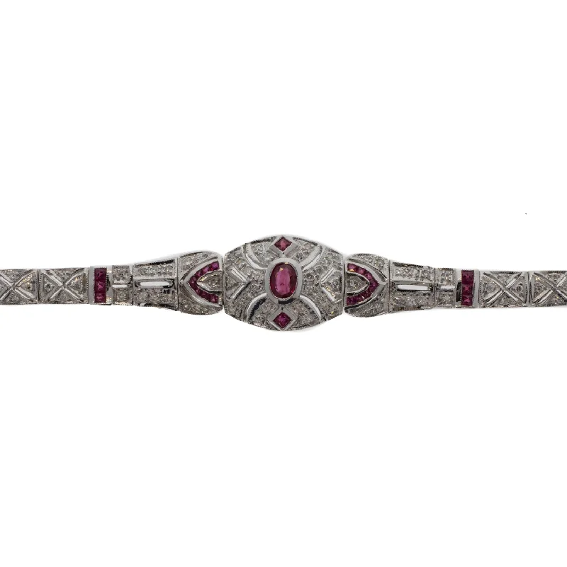 trendy beaded bangle bracelets for women -Ruby and Diamond Reproduction Vintage Bracelet