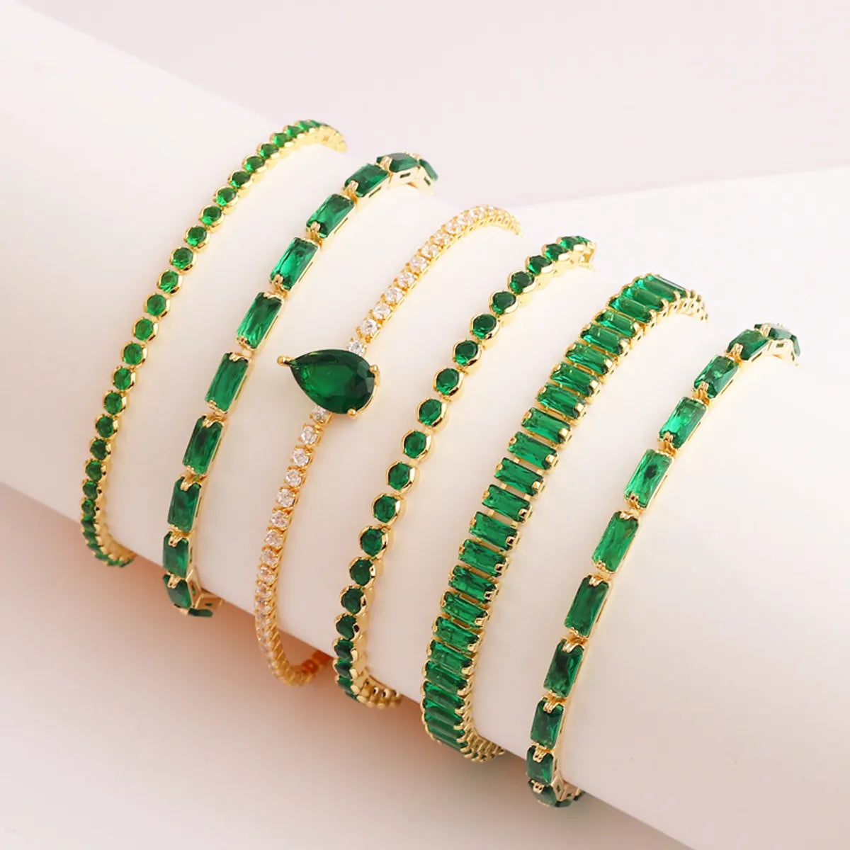 radiant gemstone chain bracelets for women -Fashion Solid Color Copper Plating Inlay Zircon Bracelets 1 Piece