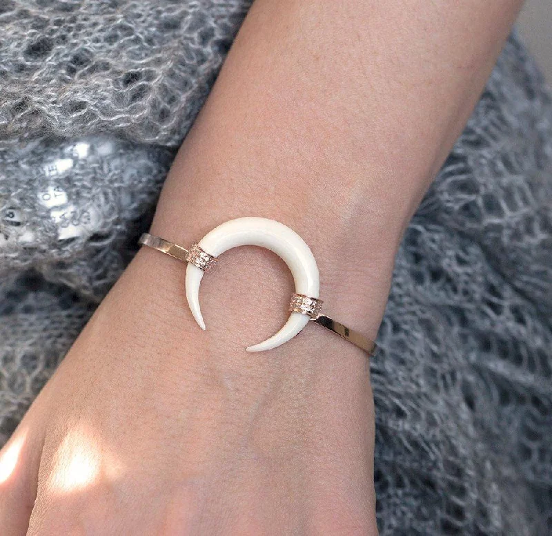 classic silver bracelet sets for women -Double Horn Bracelet, Rose Gold Horn Bangle