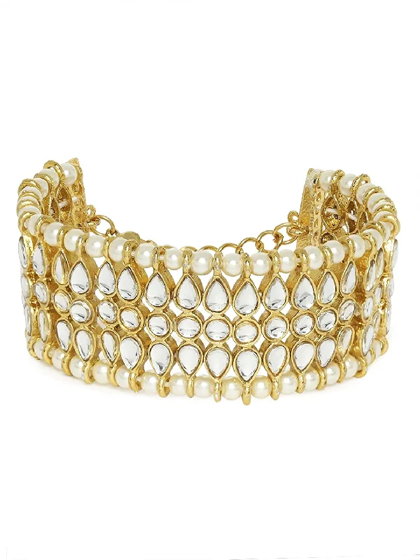 beautiful gold tennis bracelets for women -Gold-Plated Alloy Kundan Studded Bracelet - The Pari