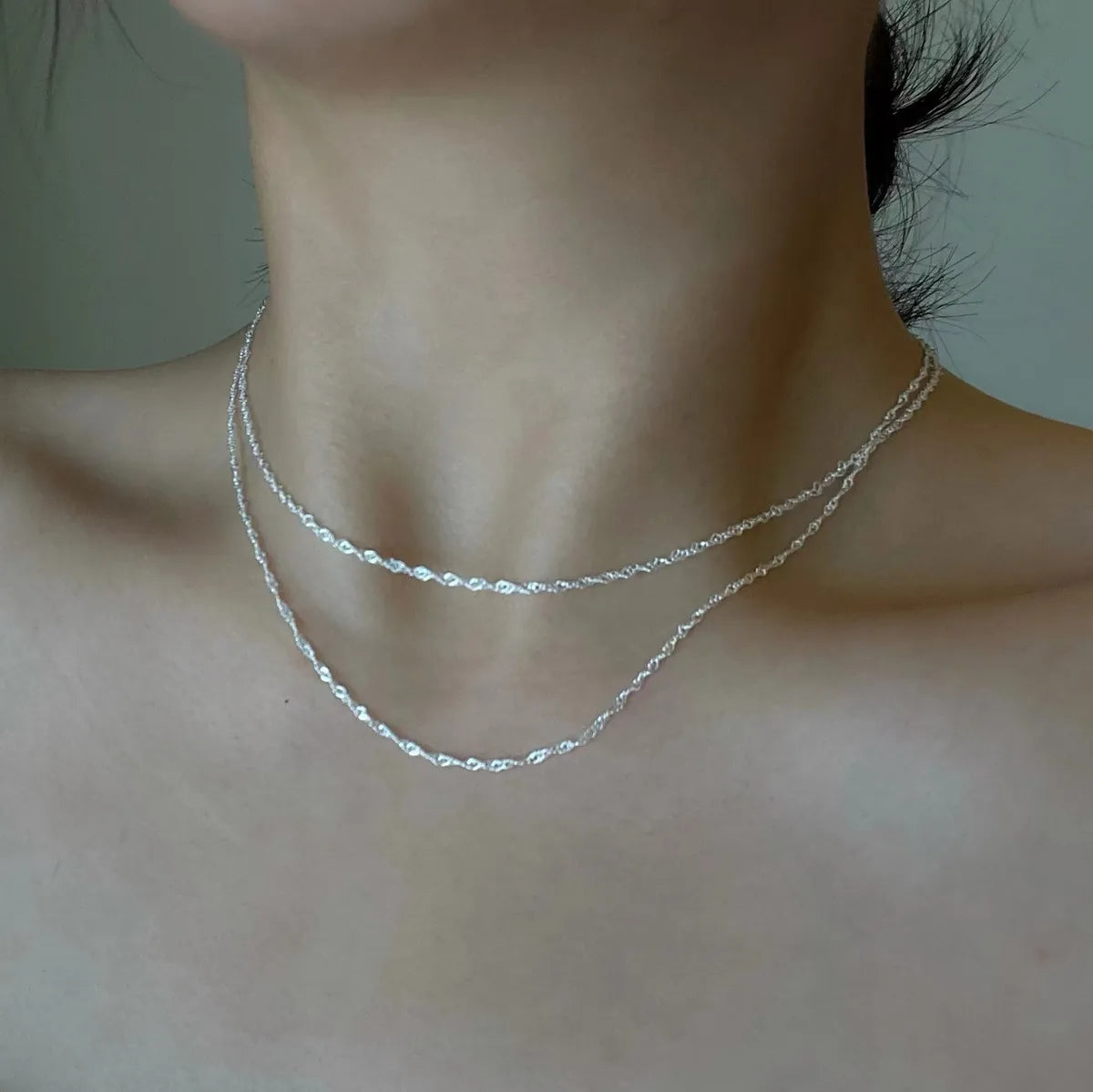 Silver-Double Layer Necklace 40 45 5cm