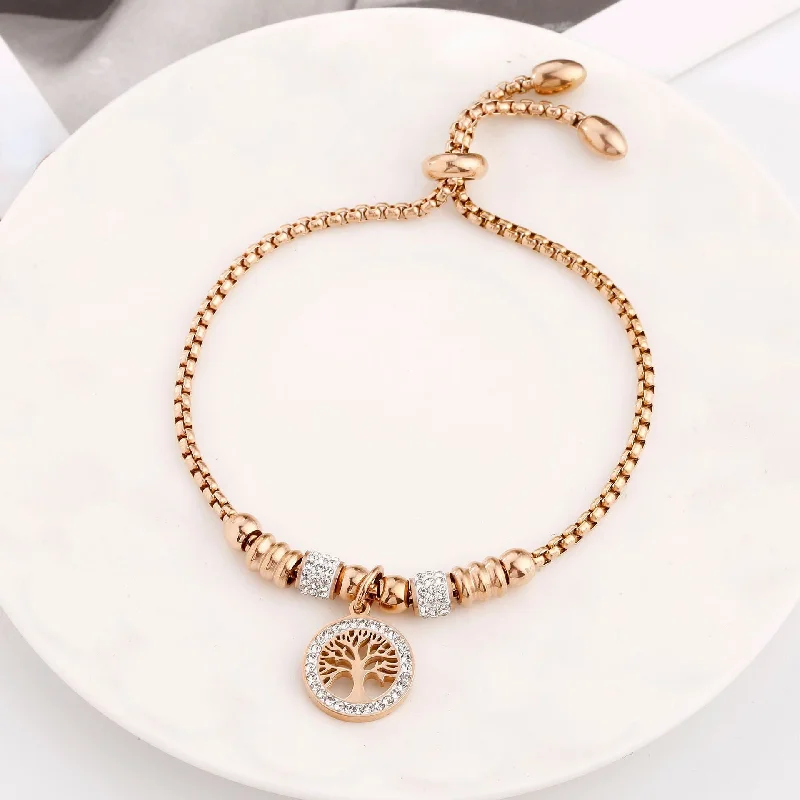 B121 Mud Diamond Lucky Tree Bracelet Rose Gold