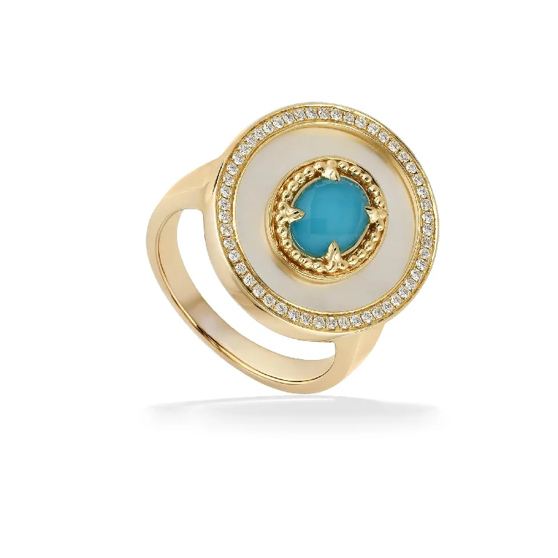 elegant engagement rings with ruby center stones -Turquoise Doublet Ring with White Mother of Pearl and Diamonds