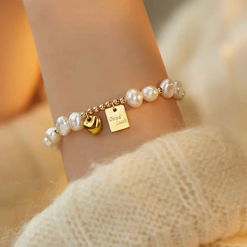 Natural Fresh Water Pearl Heart Letter Bracelet