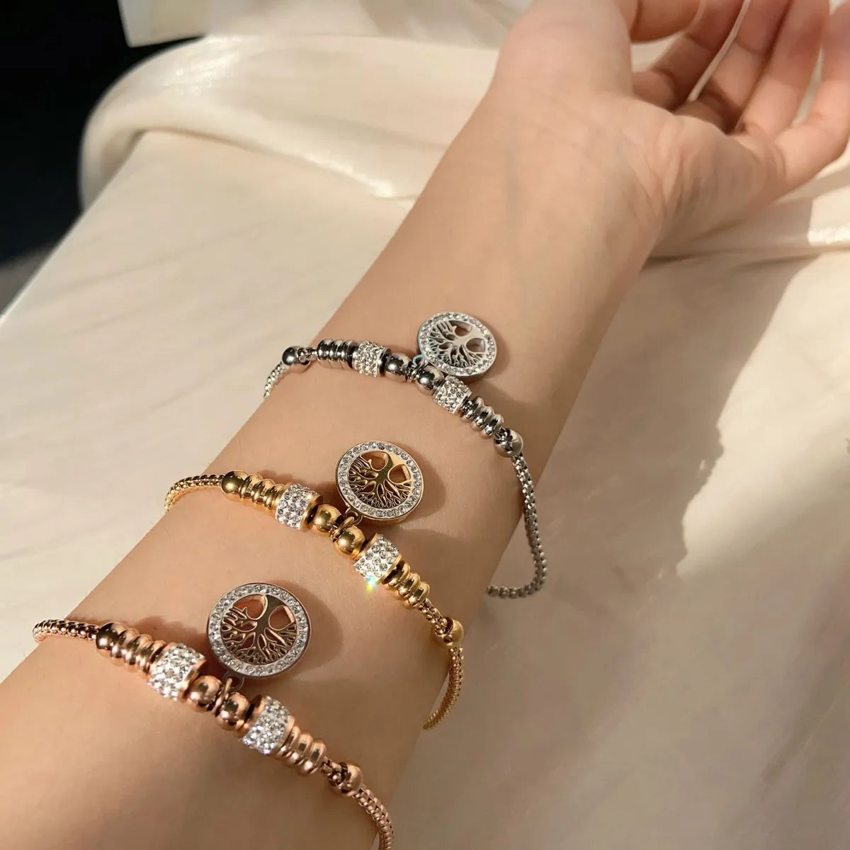 chic charm bracelets for women -Modern Style Simple Style Geometric Tree Stainless Steel Plating Inlay Zircon Bracelets