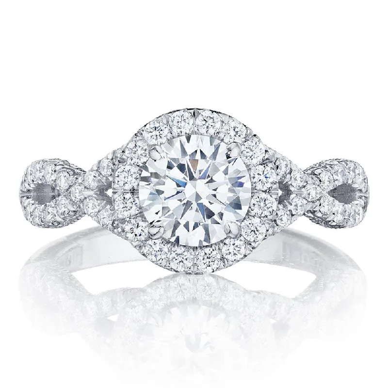 radiant engagement rings with diamonds and sapphires -Round Bloom Engagement Ring