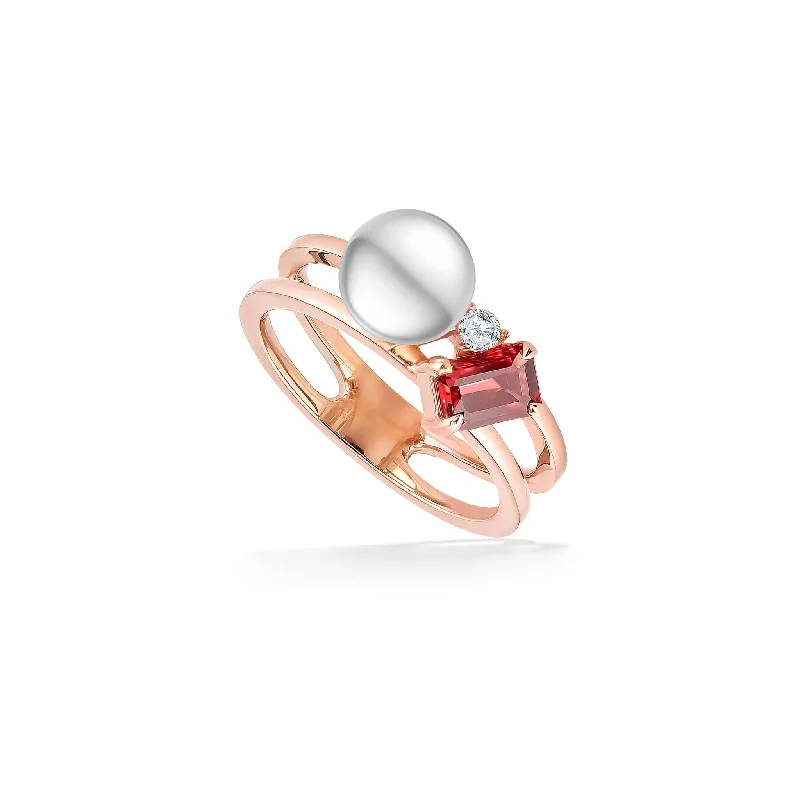 radiant engagement rings with heart-shaped stones -Akoya Pearl, Pink Tourmaline and Diamond Ring