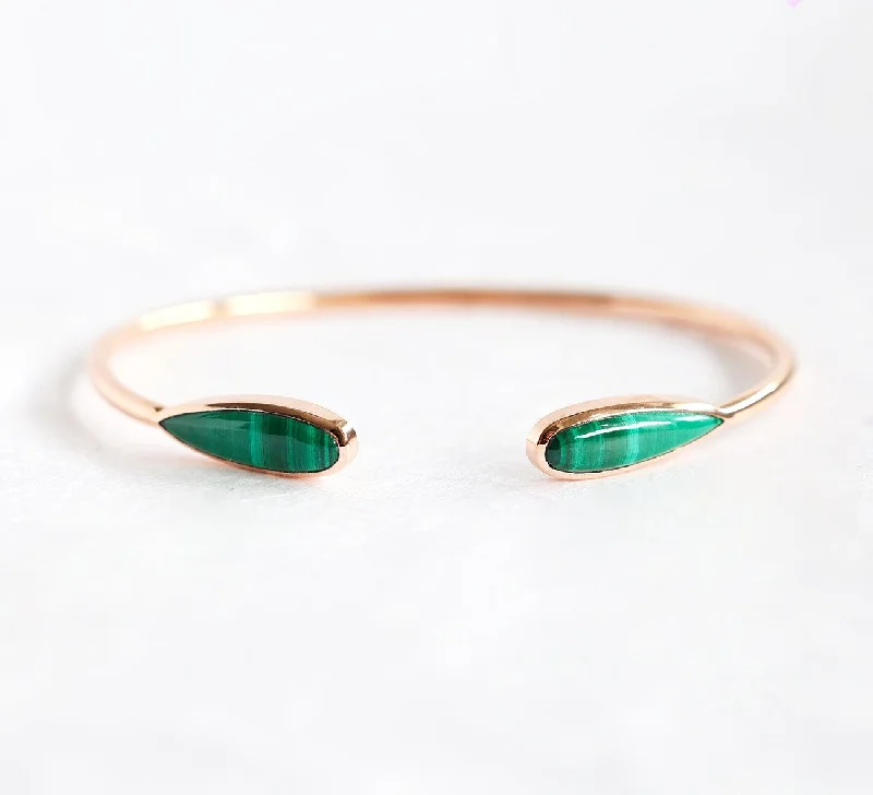 radiant crystal bangle bracelets with diamonds for women -Malachite Cuff Bracelet, 14K Yellow Gold Bracelet