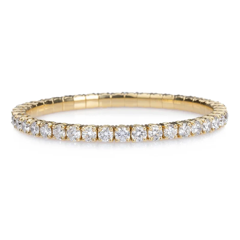 trendy leather bangle bracelets for women -18K Gold Stretch Round Diamond Tennis Bracelet, 10.2 Carats, Lab Diamonds