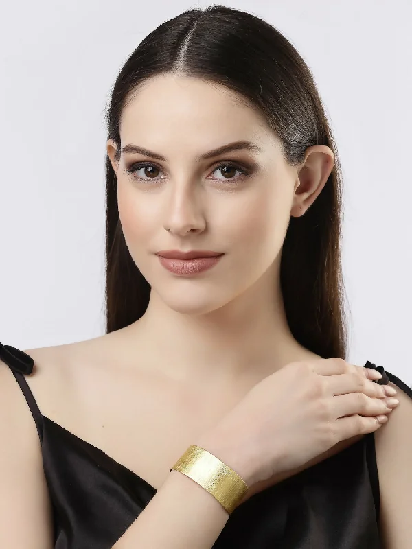 sparkling leather bracelet sets with gemstones for women -NVR Women Gold-Plated Western Cuff Bracelet