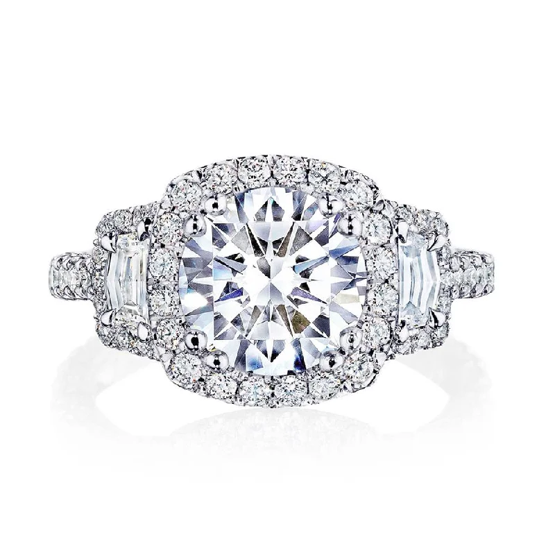 radiant engagement rings with princess sapphires -Round 3-Stone Engagement Ring