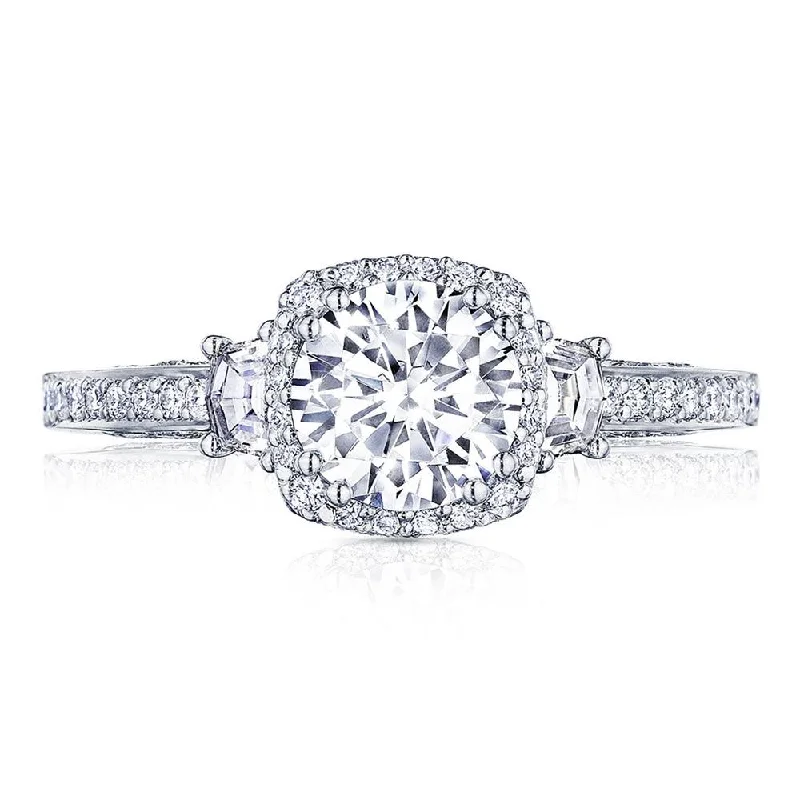 engagement rings with unique settings -Round with Cushion 3-Stone Engagement Ring