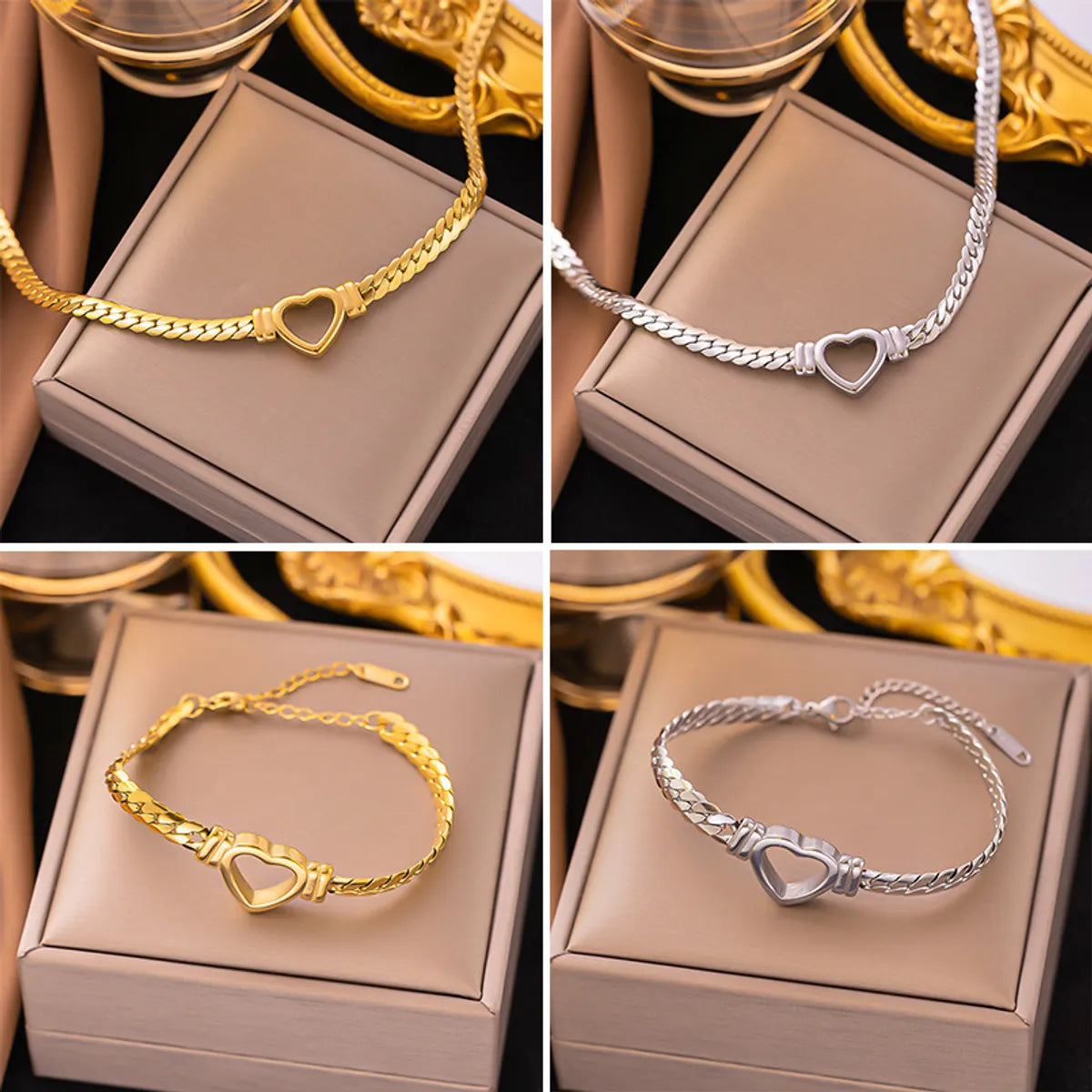 classic gold bangle sets for women -Wholesale Vacation Heart Shape Titanium Steel Plating Bracelets Necklace